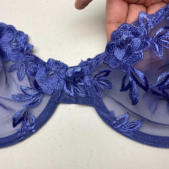 Jolie ROYAL BLUE Sheer Embroidered Underwire, 34D. *P1030 - Picture 2 of 4